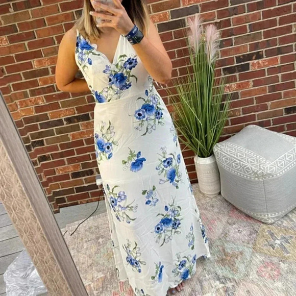blue floral side slit Maxi Dress - Picture 6 of 6